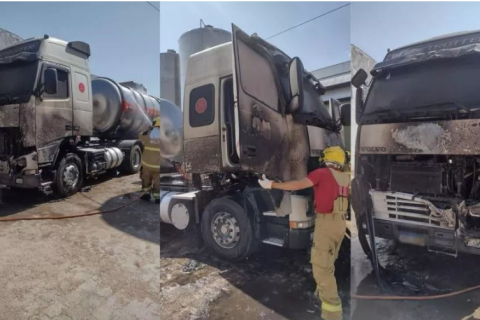 Bombeiros contêm incêndio em carreta no bairro da Liberdade, em Patos