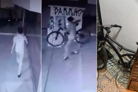 Ladrões furtam bicicleta no Centro de Patos durante a madrugada desta segunda-feira (27); veja vídeo